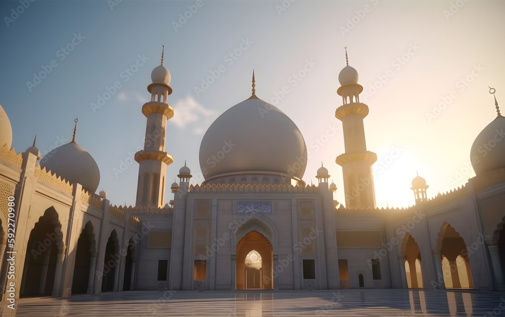 Obraz premium Islamic magnificent Mosque - Generative AI