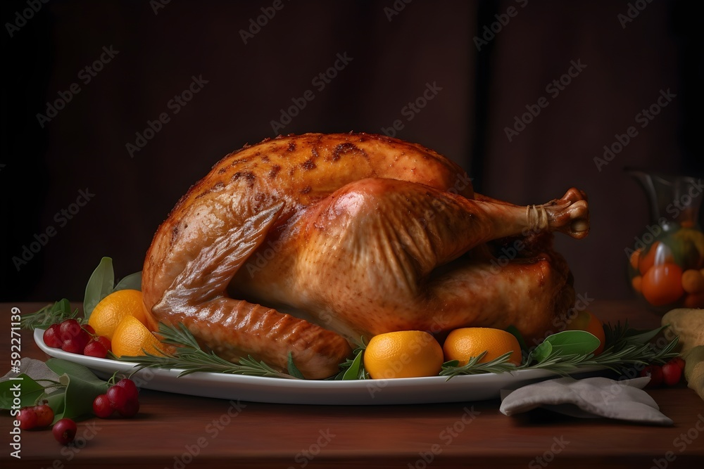 Roasted Thanksgiving Day Turkey with all the Sides - Generative AI Roasted Thanksgiving Day Turkey with all the Sides - Generative AI