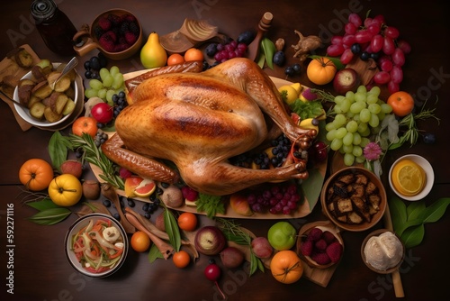 Roasted Thanksgiving Day Turkey with all the Sides - Generative AI