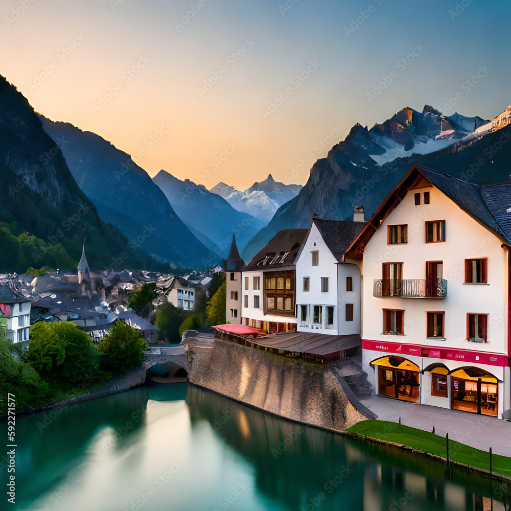 Fototapeta premium houses on the lake