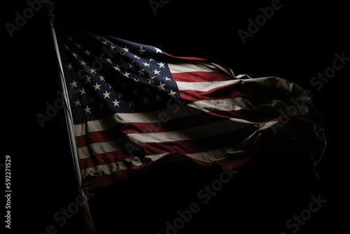 vintage, american flag waving in dark night sky, made with generative ai