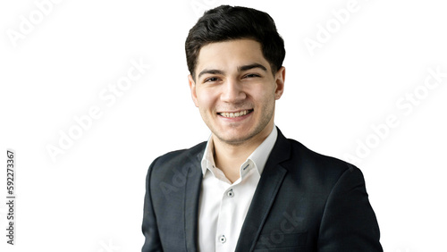Portrait of a young man smiling, transparent background, isolated.