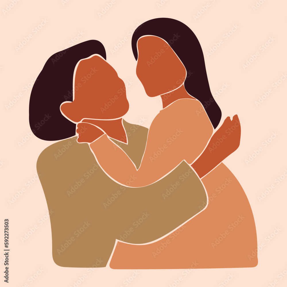 International Mother's Day. The woman hugs the girl. Mom hugs her daughter. Mother's care. Faceless vector illustration. EPS10 International Mother's Day. The woman hugs the girl. Mom hugs her daughter. Mother's care. Faceless vector illustration. EPS10