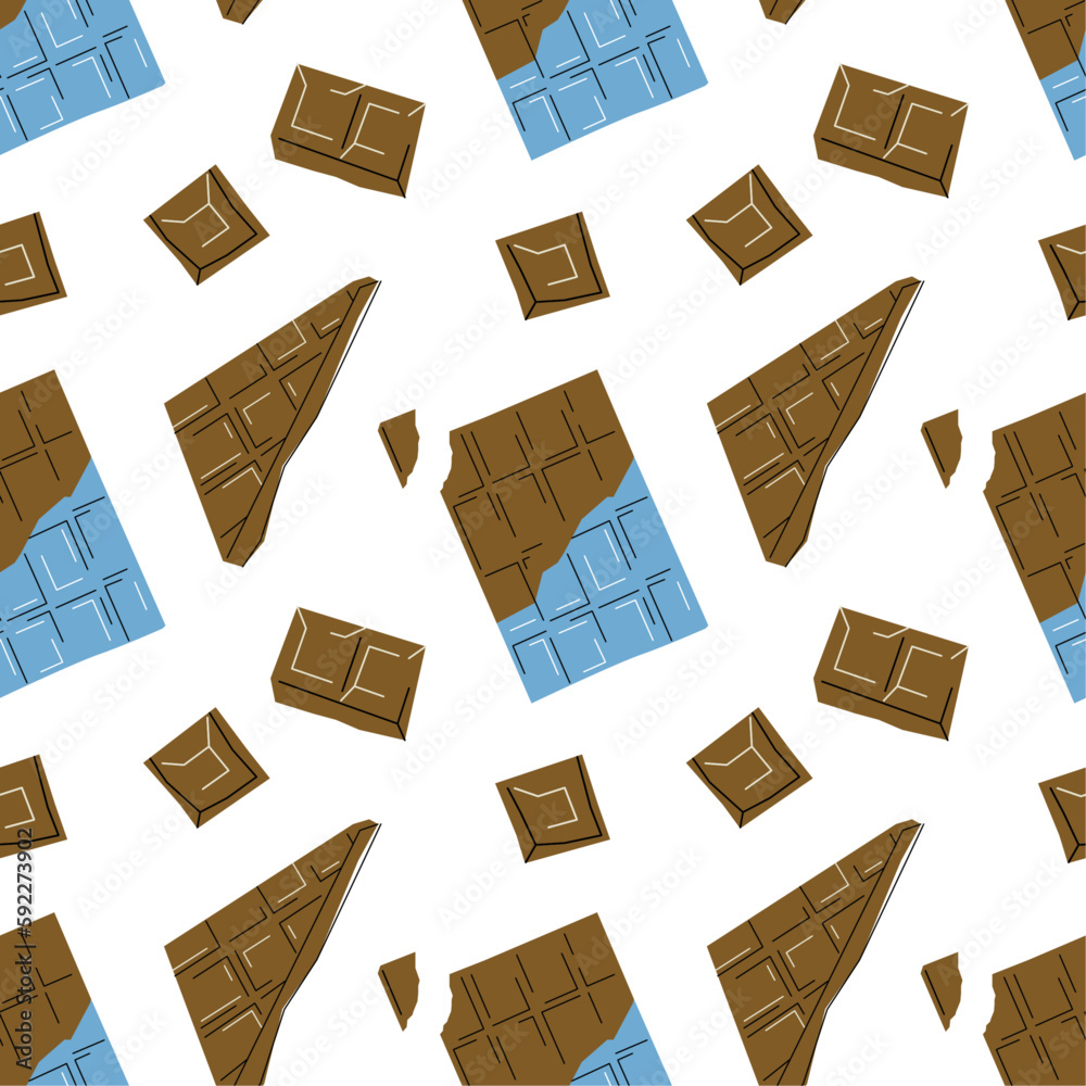 Seamless pattern with chocolate on white background. Sweet tasty food. 