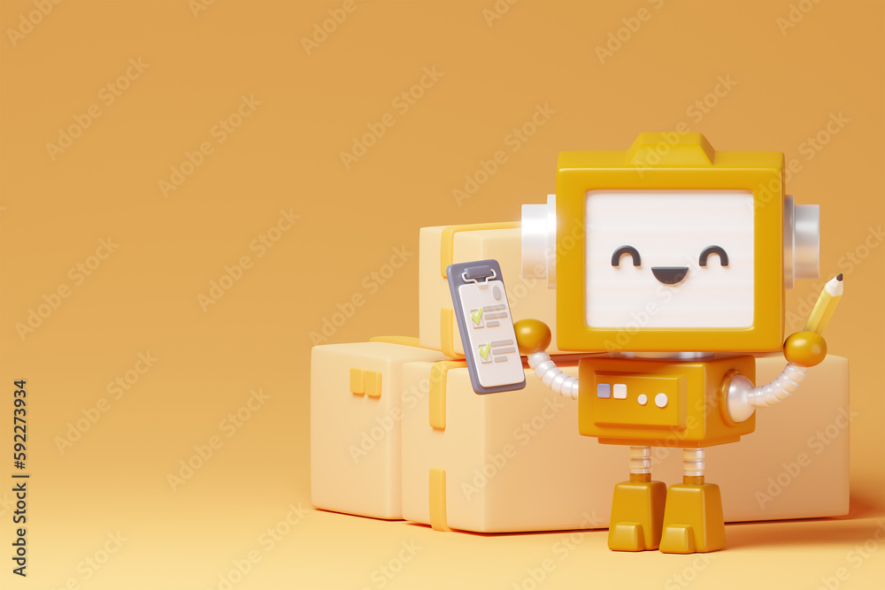Obraz premium orange AI robot send goods 3d render