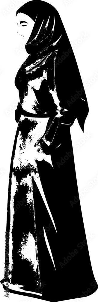 Abstract silhouette of an Arab woman in hijab isolated in a white background, vector image. Abstract silhouette of an Arab woman in hijab isolated in a white background, vector image.