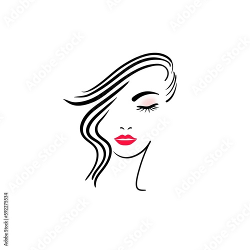 illustration of women long hair style icon, logo women face on white background.Stock  illustration.