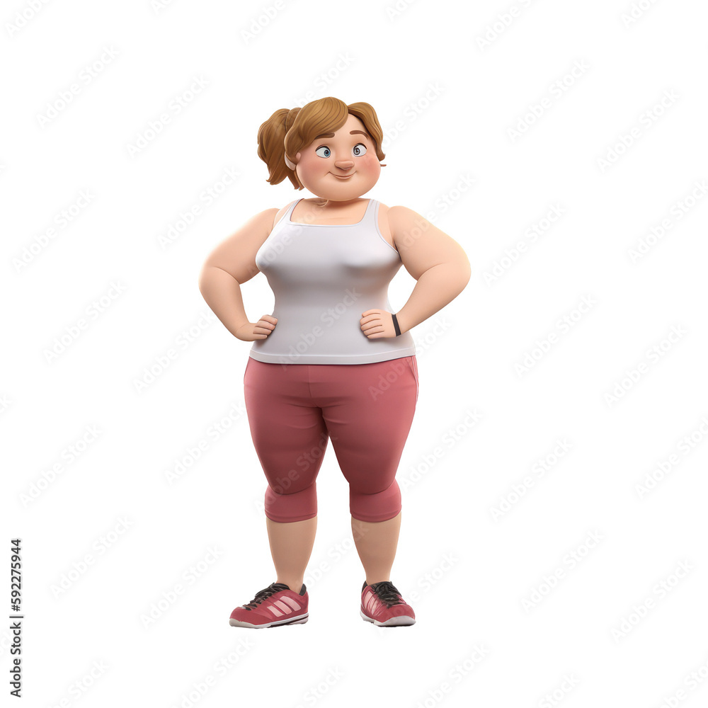 Cute 3d icon people Fat girl posing, wants to play sports. Positive body plus size woman character illustration. Cartoon minimal style on isolated transparent background png. Generative ai Cute 3d icon people Fat girl posing, wants to play sports. Positive body plus size woman character illustration. Cartoon minimal style on isolated transparent background png. Generative ai