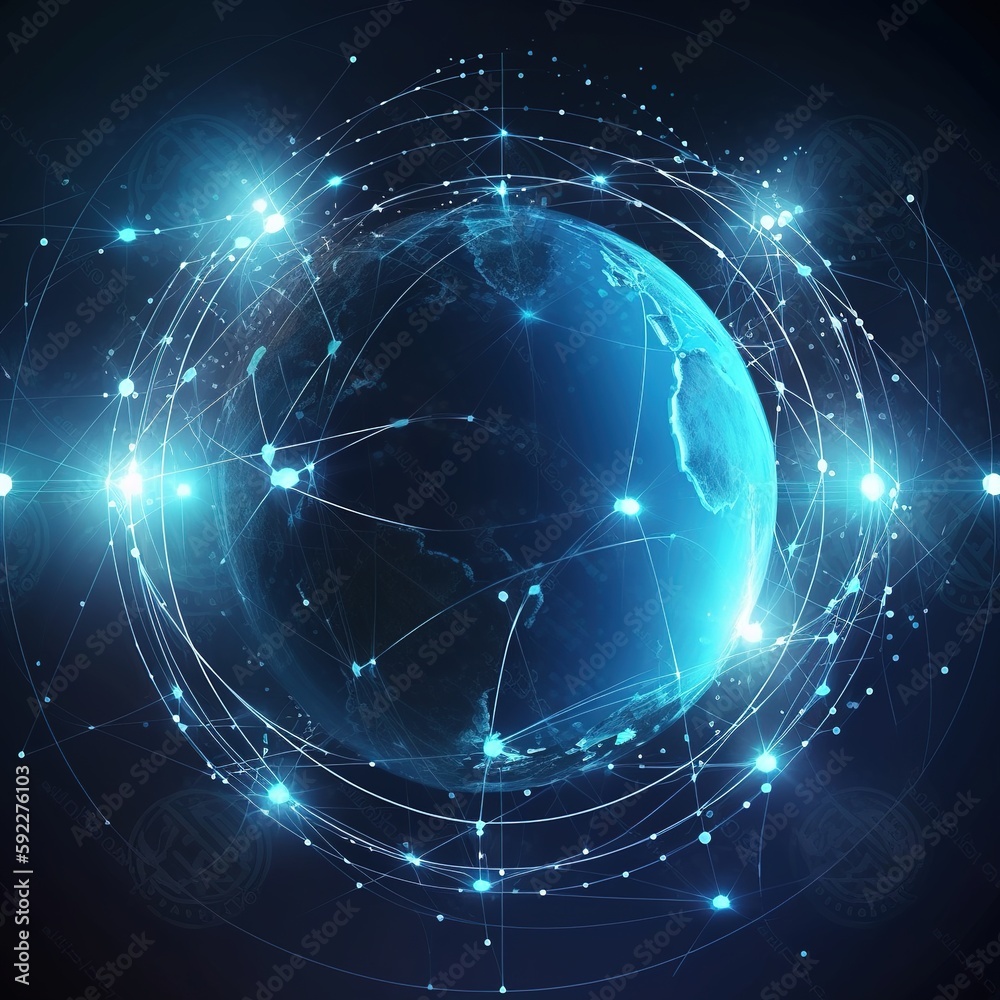 Global international connectivity background with lines connecting the world's communications networks circling Earth as seen from orbit. generative ai Global international connectivity background with lines connecting the world's communications networks circling Earth as seen from orbit. generative ai