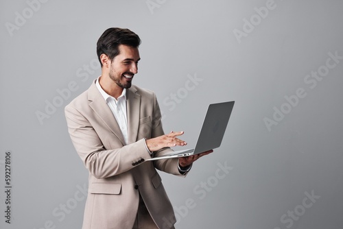 business man internet smile job laptop freelancer computer smiling suit copyspace