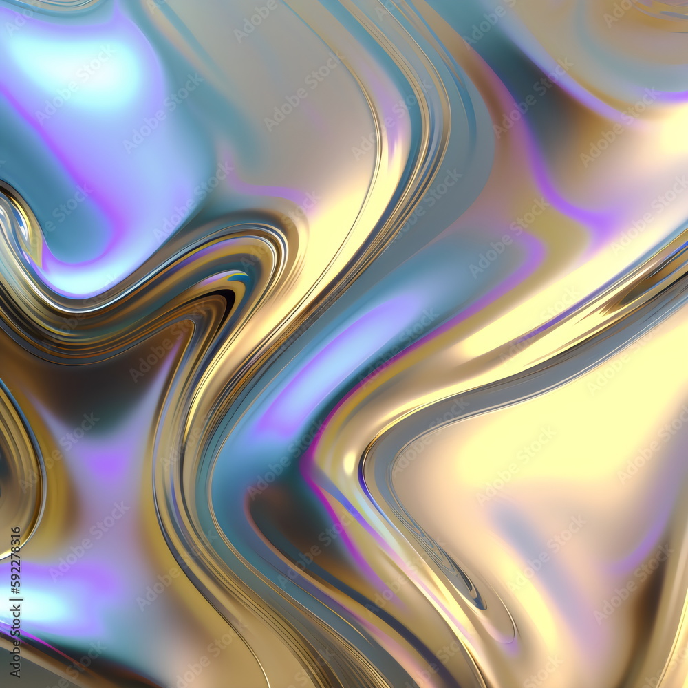 Fototapeta premium golden iridescent liquid melted metal background created with generative ai 