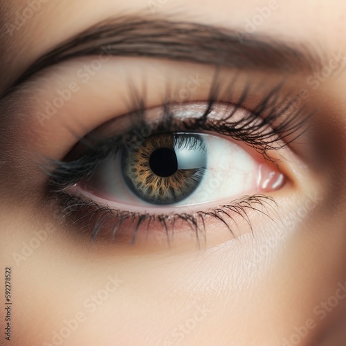 close up of a female eye with eyelashes. generative ai