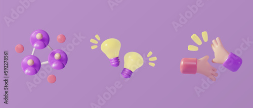 Set of 3D teamwork icon, vector render illustration.