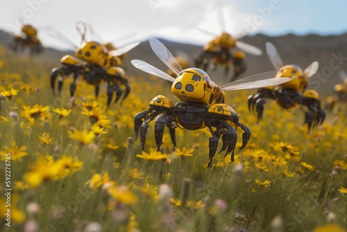 Soft Lighting and Vibrant Colors: The Natural Environment of Robot Bees and Pollination, Bee Robots safe our ecosystem