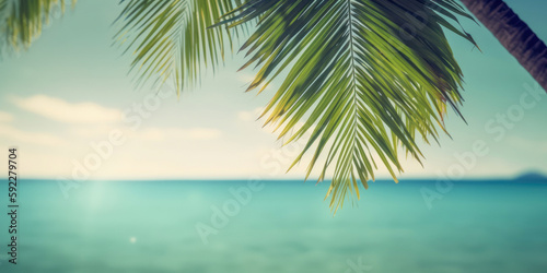 Vacation background with palm leaves - Generative AI