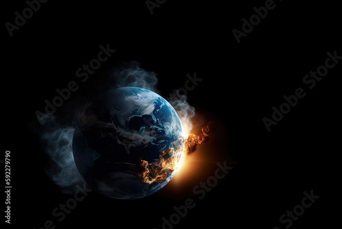 Blick vom Weltall auf die brennende Erde Hintergrund Banner, Generative AI