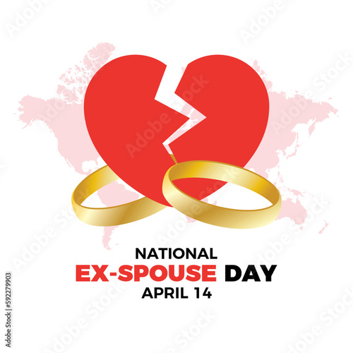 National Ex-Spouse Day vector illustration. Broken heart with two golden wedding rings icon vector. April 14 every year. Important day