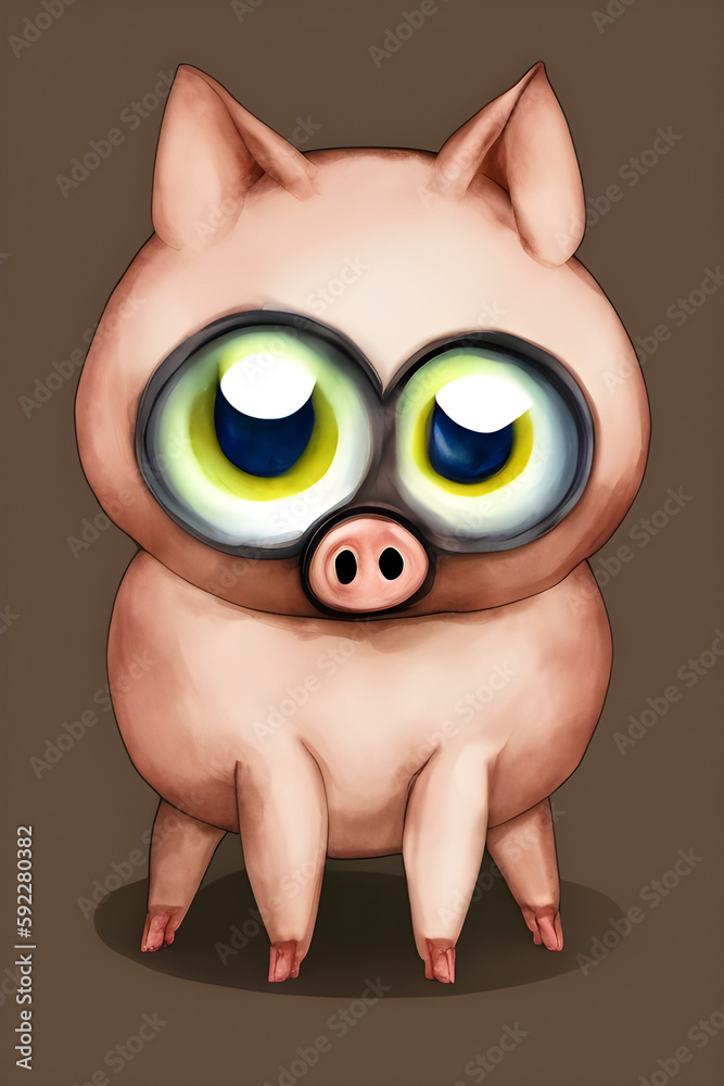 Cute little pig with giant eyes, generative AI	