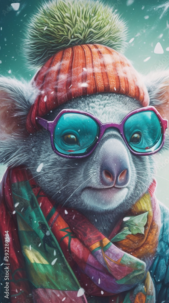 Koala In Glasses And Wintery Clothing Hyperrealist Portrait Generative Ai Digital Illustration Part#130423