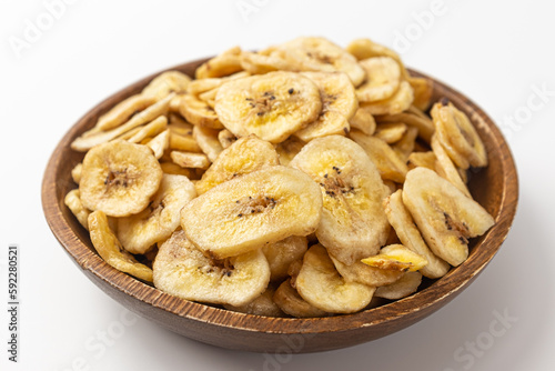 Banana chips on a white background