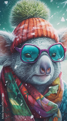 Koala In Glasses And Wintery Clothing Hyperrealist Portrait Generative Ai Digital Illustration Part#130423