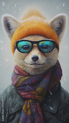 Marten In Glasses And Wintery Clothing Hyperrealist Portrait Generative Ai Digital Illustration Part 130423