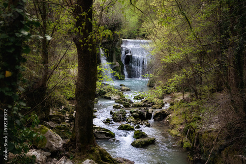 Italy, landscape waterfall in the forest appennini montain
