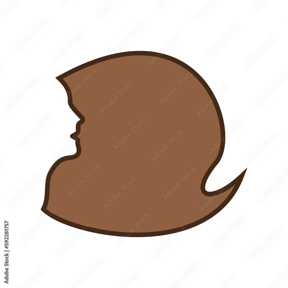 Head of a woman with long flowing hair. Head of a woman with long flowing hair.