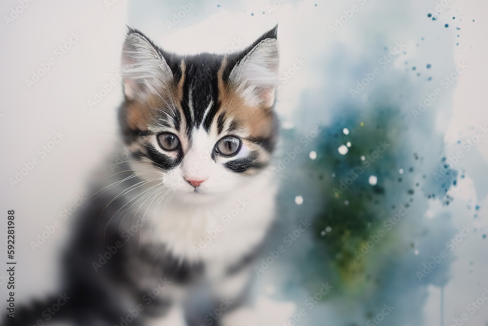 Fototapeta premium Illustration of a cute fluffy cat, Generative AI.
