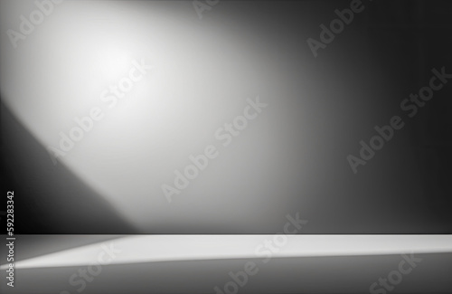 Empty light dark wall with beautiful chiaroscuro. Minimalist background for product presentation. Product placement. mock up. Generative AI