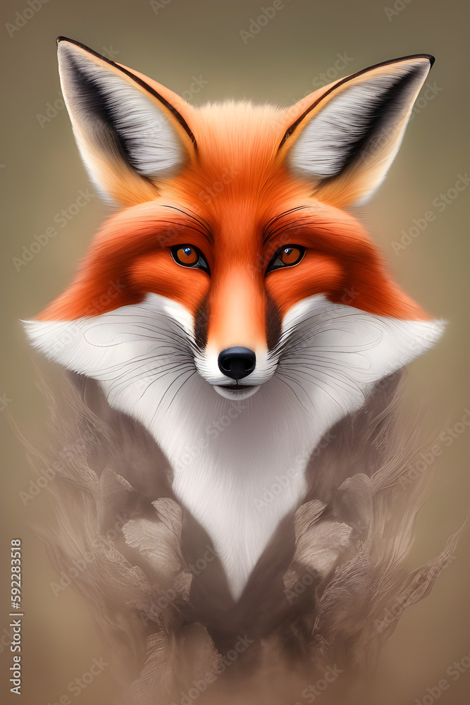 Obraz premium Beautiful fox. Colorful wildlife portrait. Poster for spring holidays, generative AI.