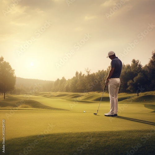 person playing golf at sunset. generative ai