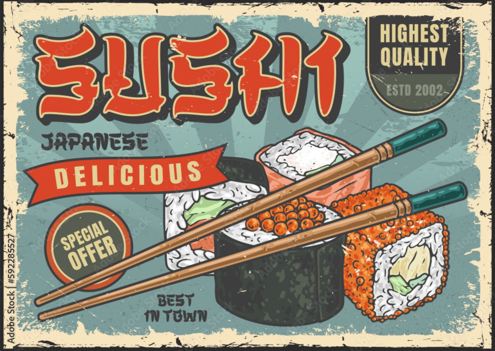 Sushi maki vintage flyer colorful