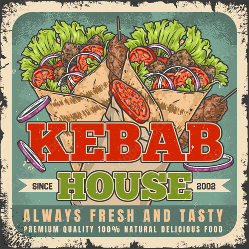 Kebab house vintage poster colorful