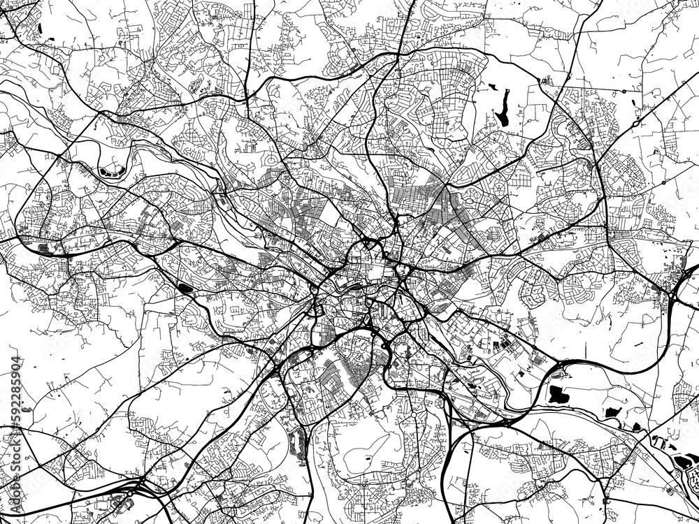 A vector road map of the city of  Leeds in the United Kingdom on a white background.