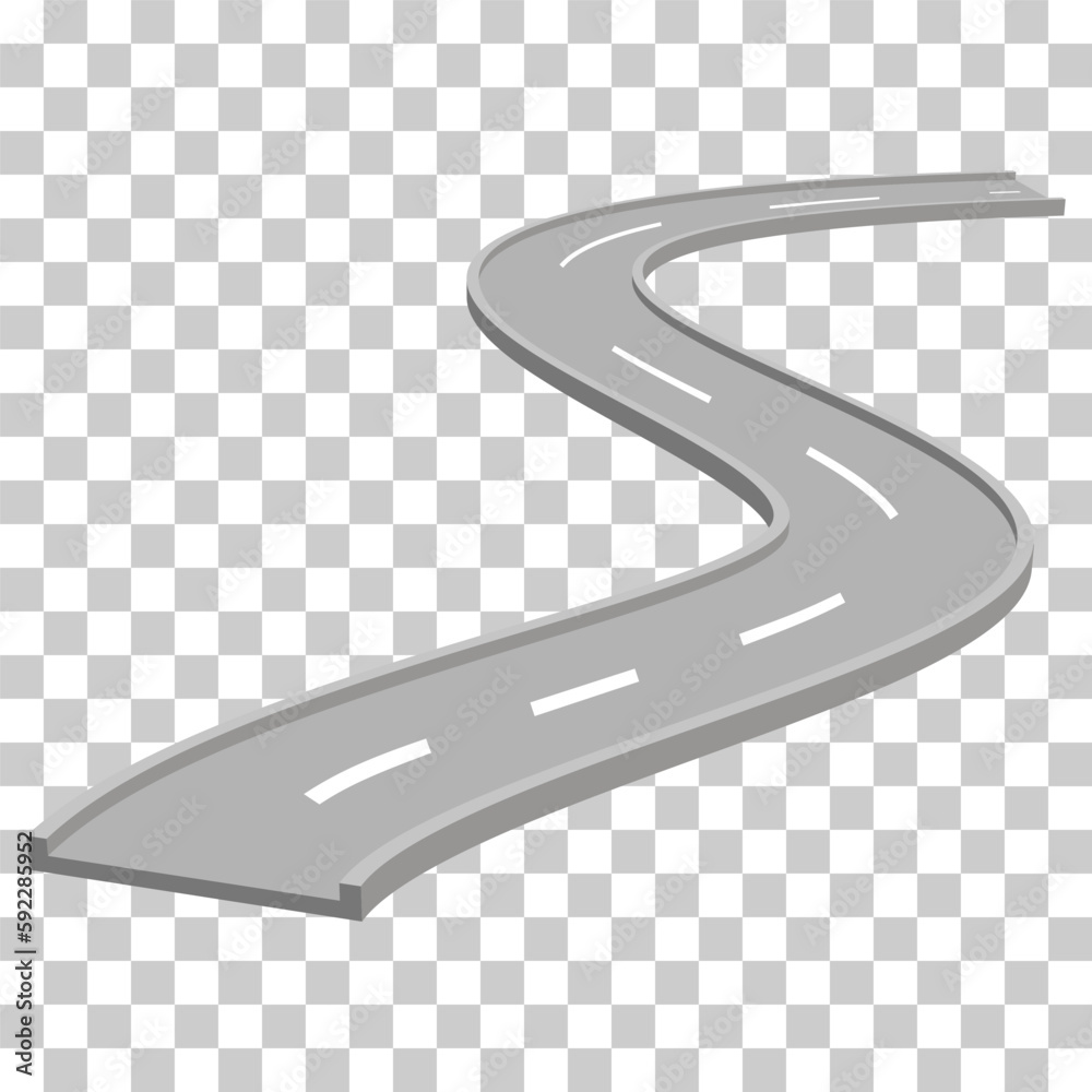 Curved road with white markings or winding highway - obrazy, fototapety, plakaty 