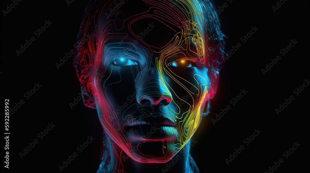 3d line wallpaper background of colourful neon face 3d line wallpaper background of colourful neon face