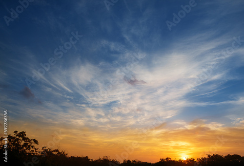 Fototapeta Naklejka Na Ścianę i Meble -  Real panoramic sunrise sundown sky with gentle colorful clouds. Big size