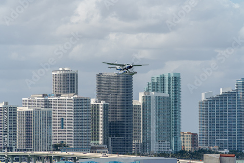 Lot of skyscrapers of the city Miami in USA with the blue sky in the background