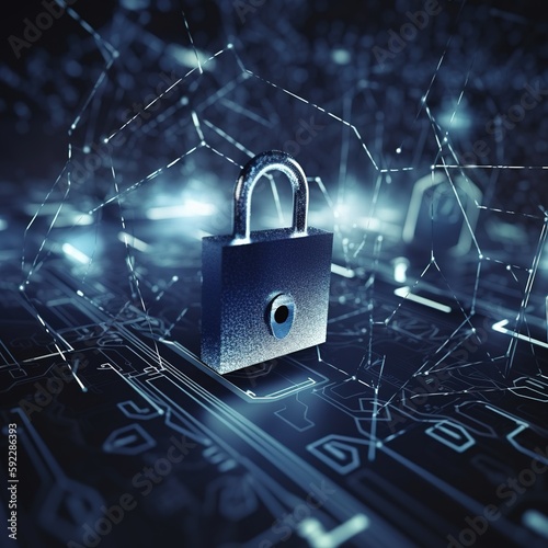 Cyber security.Digital padlock icon, Cyber security technology network. generative ai