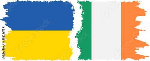 Ireland and Ukraine grunge flags connection vector