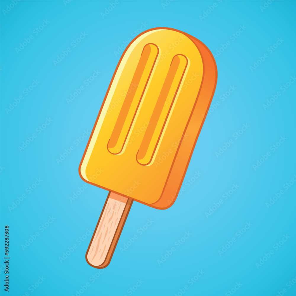 Fruit ice illustration. Orange fruit ice cream on a stick. Hand-drawn vector illustration