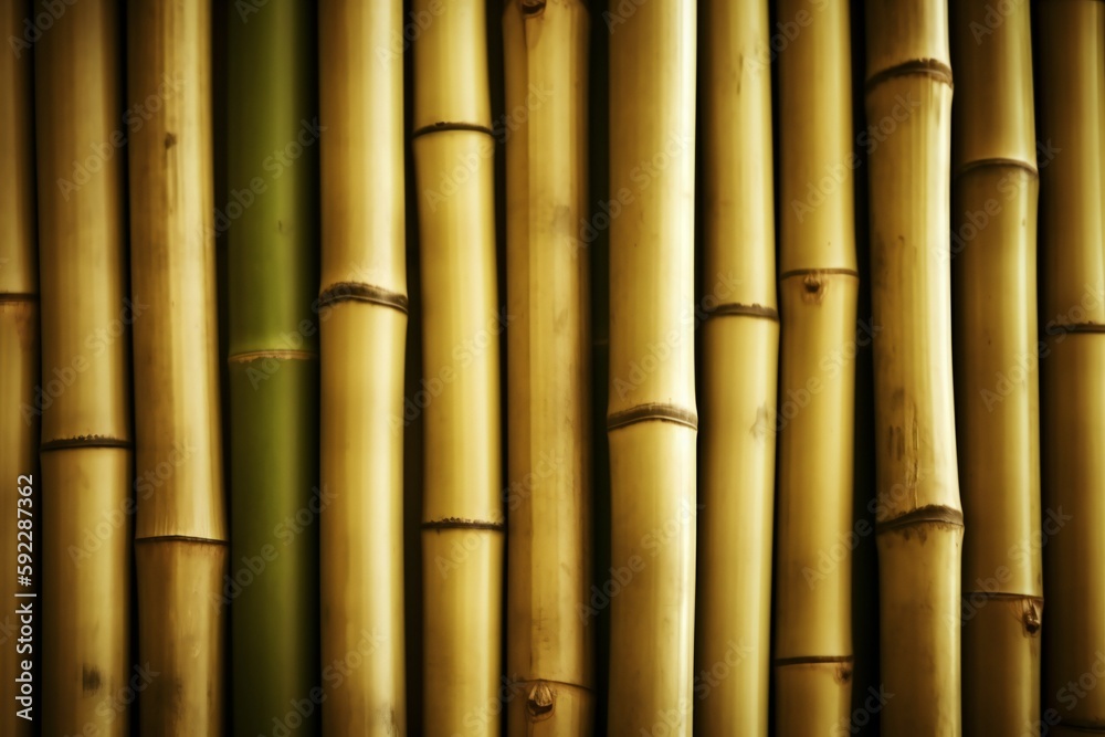 Fototapeta premium Background of bamboos stacked in vertical pattern, generative AI