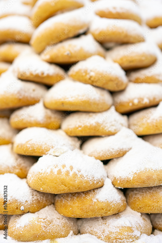 Cookies with powdered sugar close-up