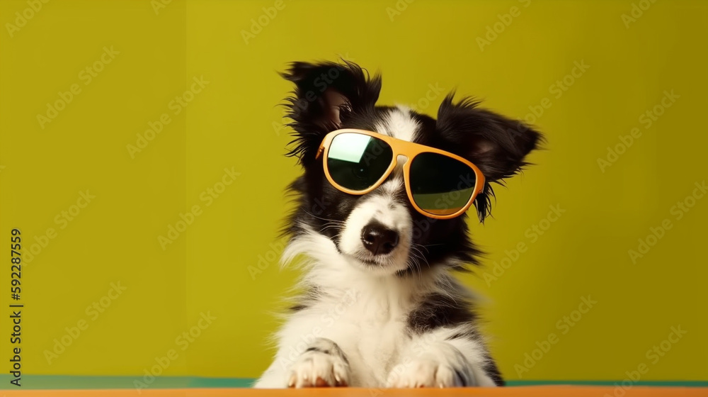 The Perfect Image: A Cute Puppy in Spring-Colored Glasses. AI Generated Art. Copyspace, Background, Wallpaper. Spring and Summer Vibes. Colourfull Animals. The Perfect Image: A Cute Puppy in Spring-Colored Glasses. AI Generated Art. Copyspace, Background, Wallpaper. Spring and Summer Vibes. Colourfull Animals.