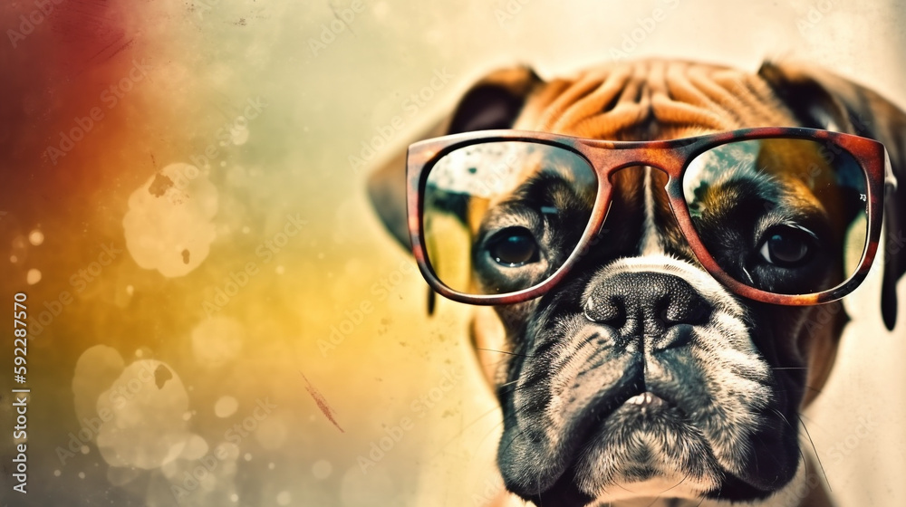 The Perfect Image: A Unique Puppy in Spring-Colored Glasses. AI Generated Art. Copyspace, Background, Wallpaper. Spring and Summer Vibes. Colourfull Animals.