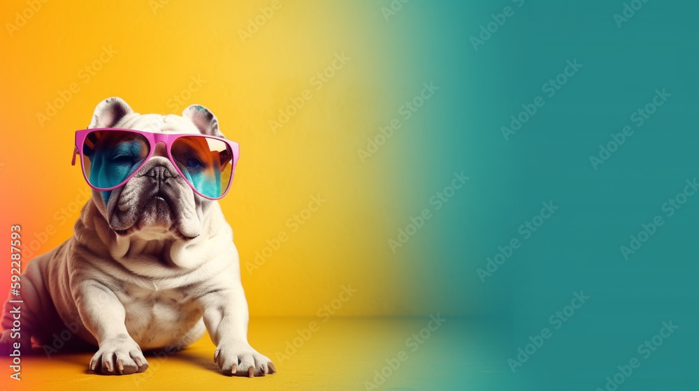 The Eye-Catching Puppy in Spring-Colored Glasses: A Spring-Inspired Abstract Clip-Art Delight. AI Generated Art. Copyspace, Background, Wallpaper. Spring and Summer Vibes. Colourfull Animals.