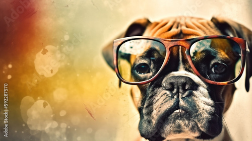 The Perfect Image: A Unique Puppy in Spring-Colored Glasses. AI Generated Art. Copyspace, Background, Wallpaper. Spring and Summer Vibes. Colourfull Animals. © Slothland Studio