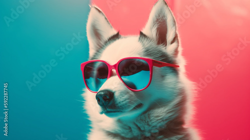 The Inspiring Puppy in Glasses: An Abstract Clip-Art Dream. AI Generated Art. Copyspace, Background, Wallpaper. Spring and Summer Vibes. Colourfull Animals. © Slothland Studio
