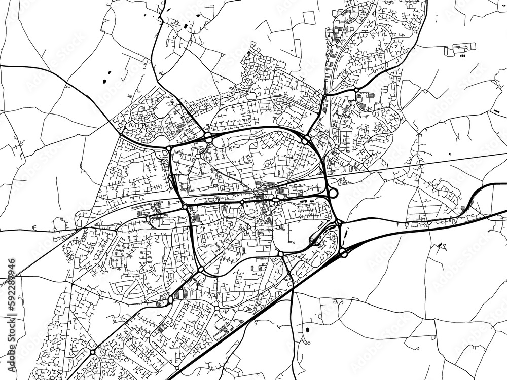 A vector road map of the city of  Basingstoke in the United Kingdom on a white background.